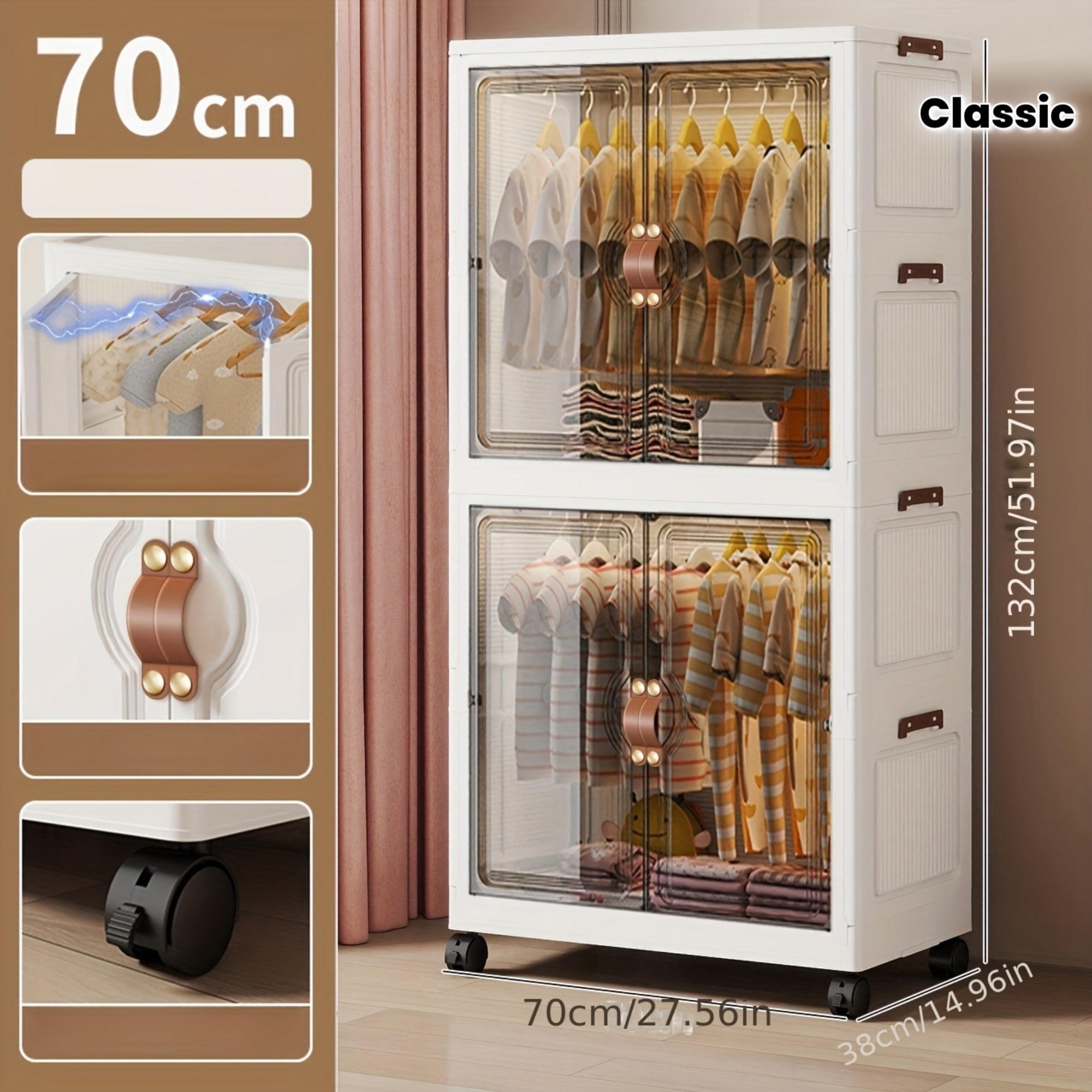27.56inch household clothes storage cabinet, hanging wardrobe, bedroom clothes cabinet,