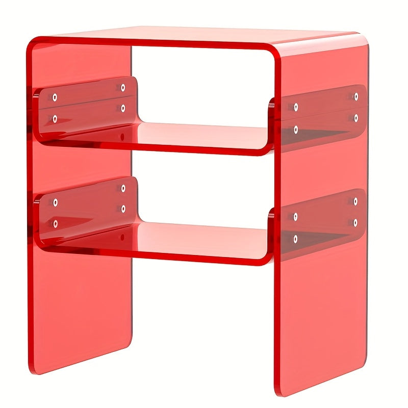 Modern Orange 3-Tier Acrylic Side Table - Heavy-Duty Multifunctional 3-Shelf Freestanding Furniture