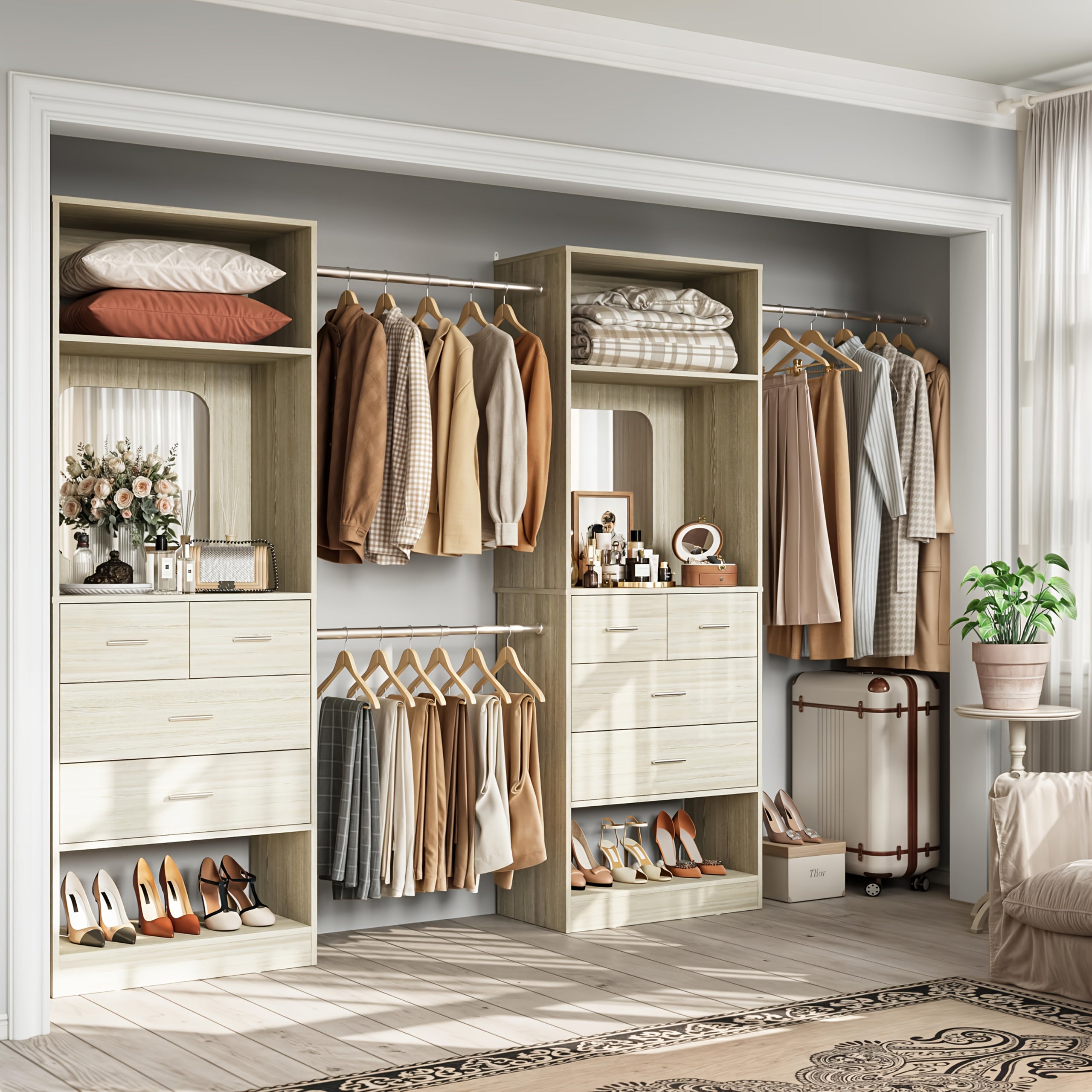 Closet Systems, 6-14ft Walk In Closet Organizer with 8 Drawers And Mirror, 168\