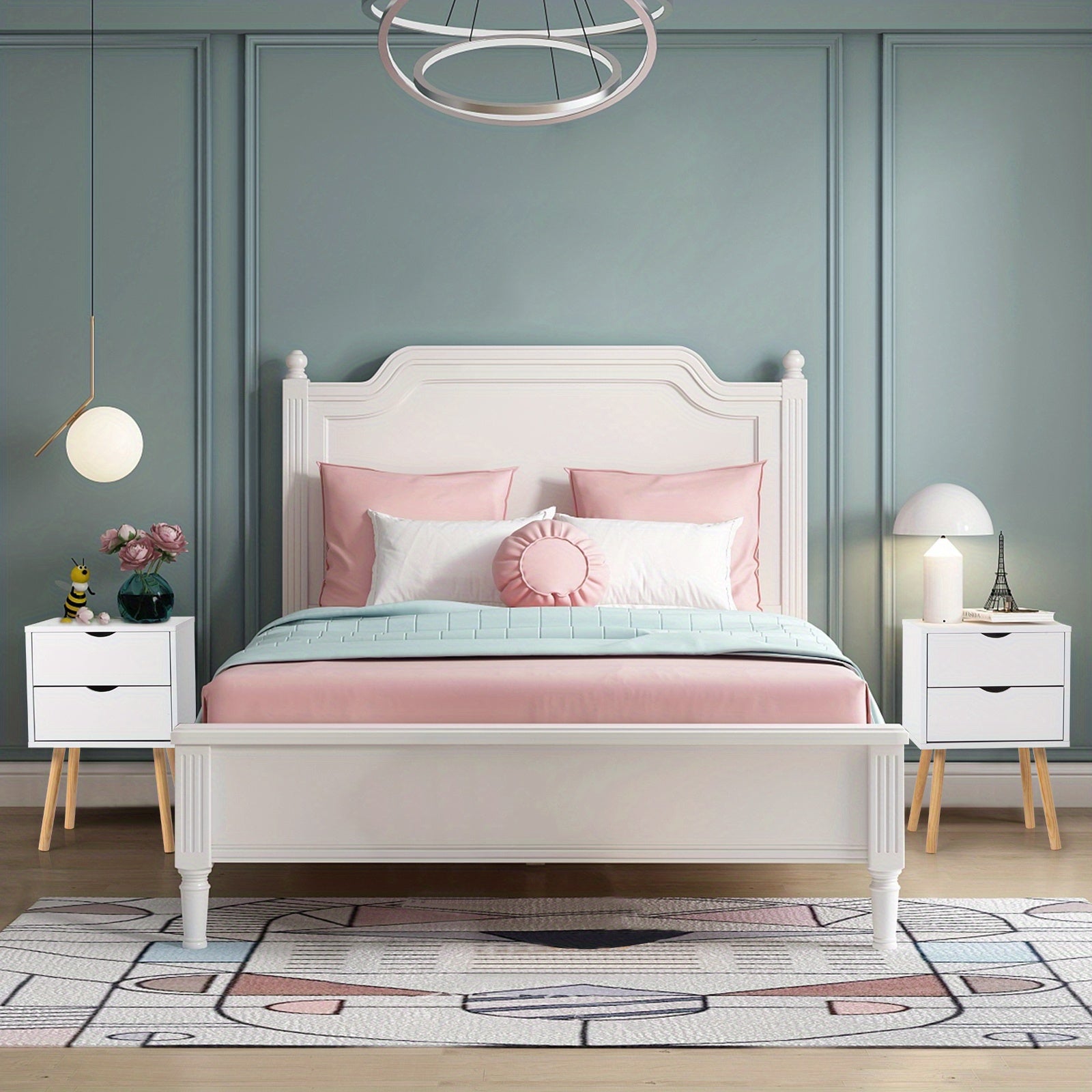 2pcs Modern White Bedside Cabinets\u002FNightstands with Two Drawers