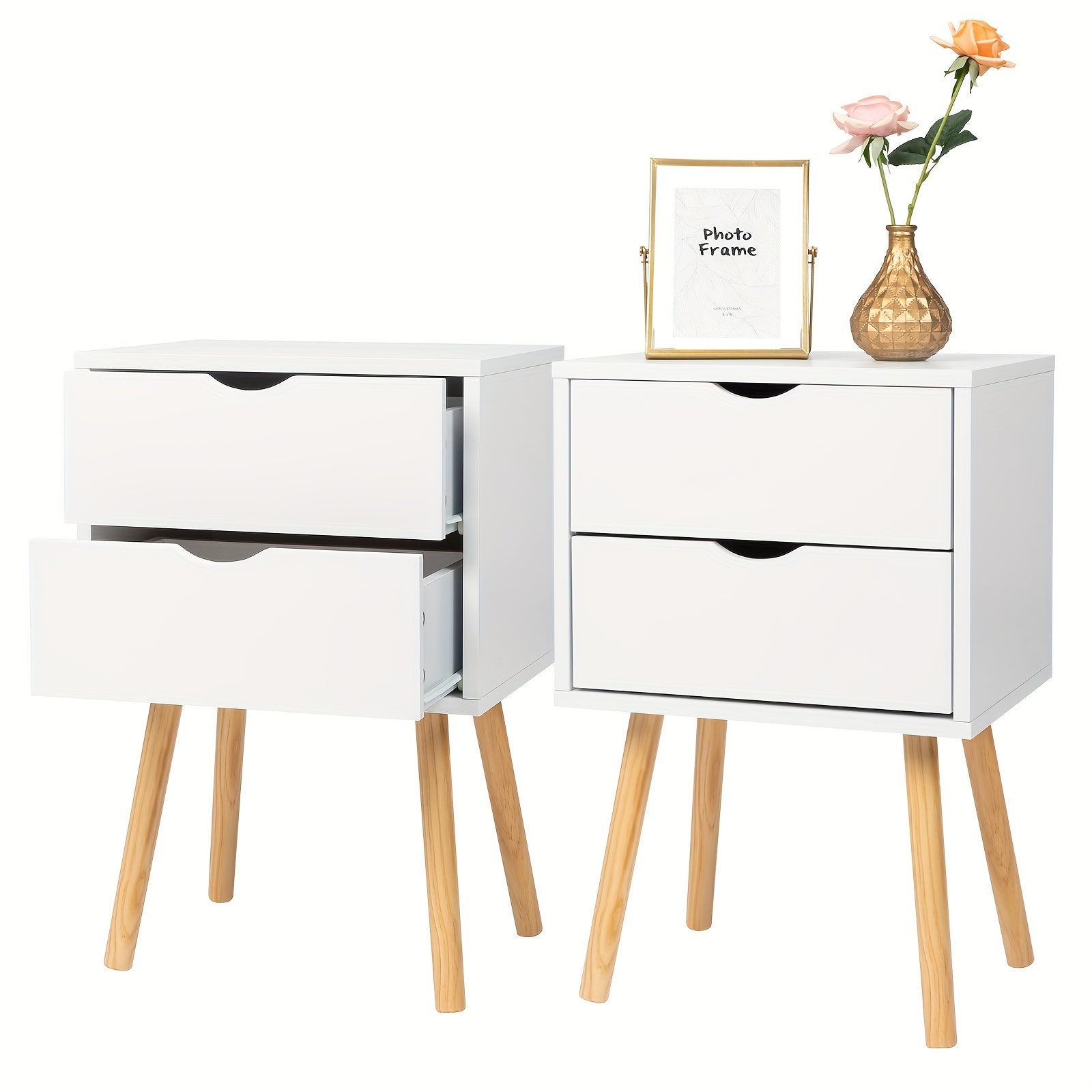 2pcs Modern White Bedside Cabinets\u002FNightstands with Two Drawers