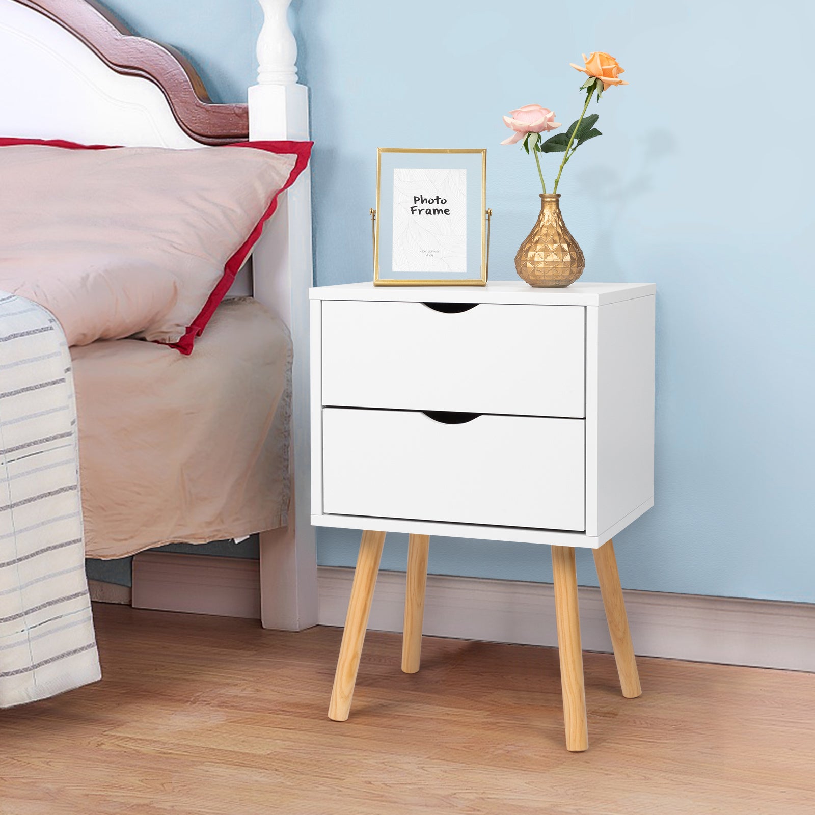2pcs Modern White Bedside Cabinets\u002FNightstands with Two Drawers