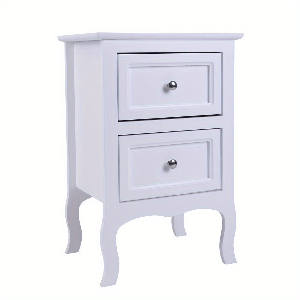 Rustic Bedside Table Rustic Style White Painted 2 Drawers Bedside Table - 1pc