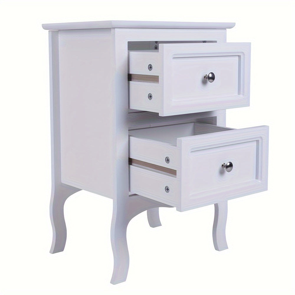 Rustic Bedside Table Rustic Style White Painted 2 Drawers Bedside Table - 1pc