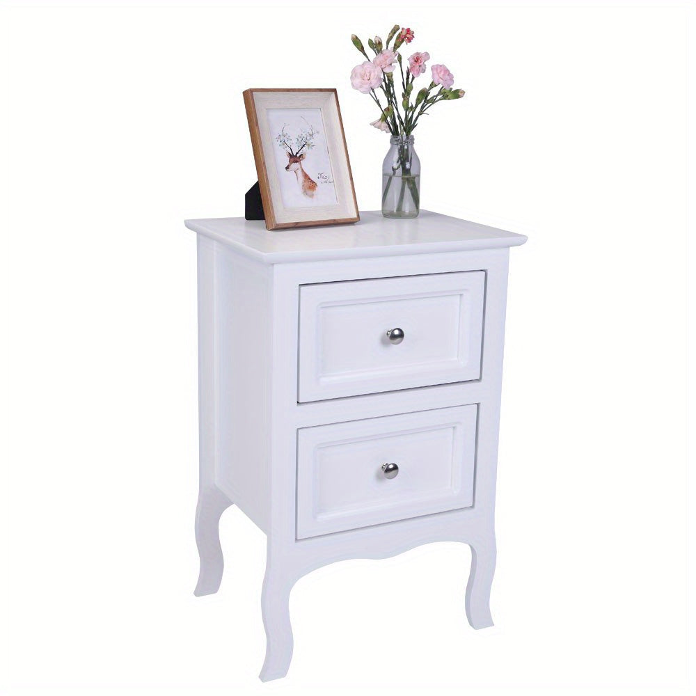 Rustic Bedside Table Rustic Style White Painted 2 Drawers Bedside Table - 1pc