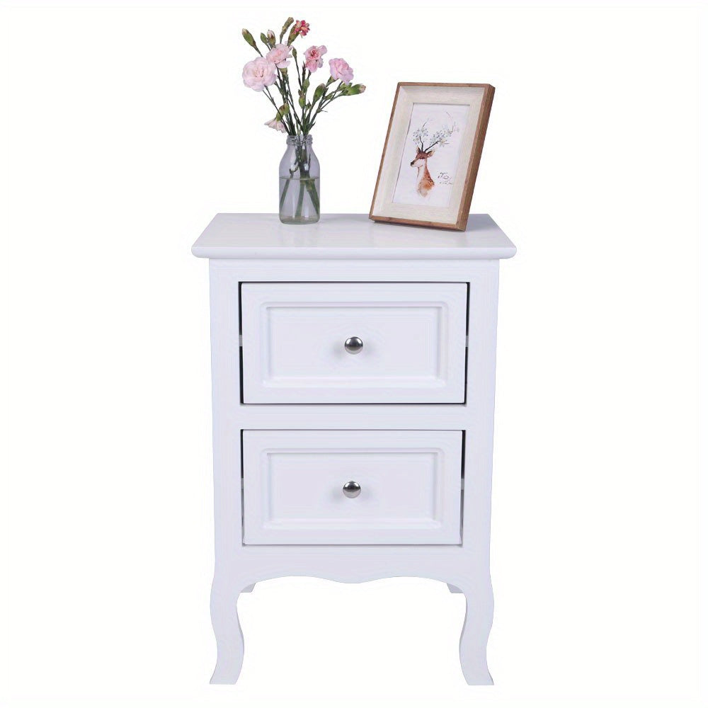 Rustic Bedside Table Rustic Style White Painted 2 Drawers Bedside Table - 1pc