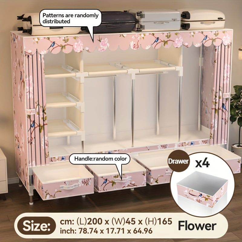 1pc of simple assembled wardrobe with drawers for rental housing. The dormitory is sturdy