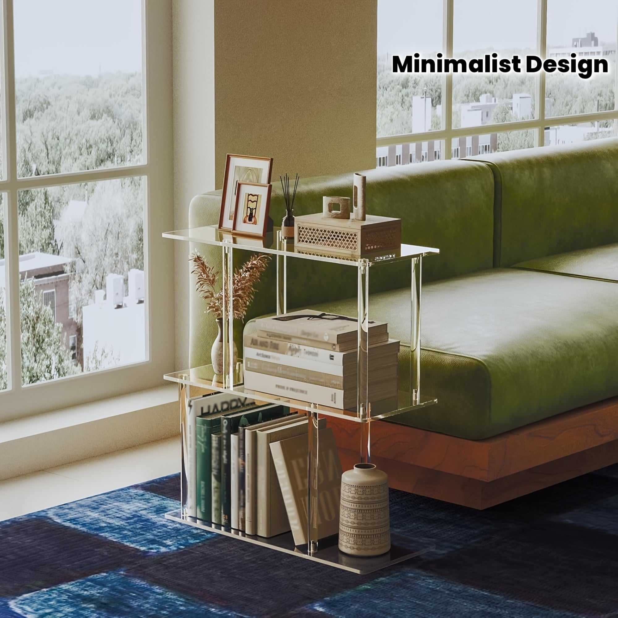 Transparent Acrylic Geometric Bookshelf, Minimalist Bedside Table