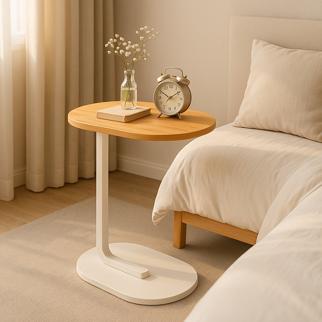 Modern C-Shaped Side Table with Round Bedside Table & Sofa End Table - Space-Saving Narrow Bedside Cabinet