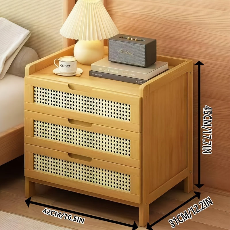 Bamboo Wood Bedside Table with Drawer and Open Storage Cabinet