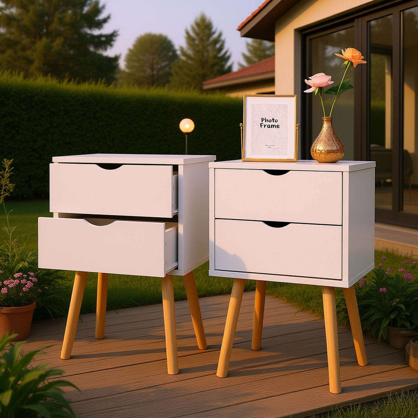 2pcs Modern White Bedside Cabinets\u002FNightstands with Two Drawers
