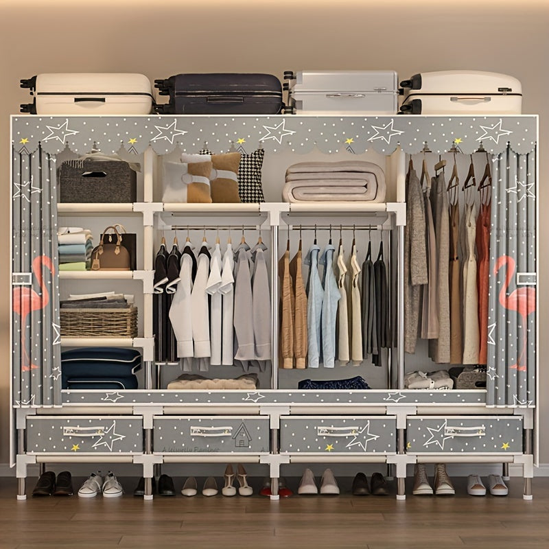 1pc of simple assembled wardrobe with drawers for rental housing. The dormitory is sturdy