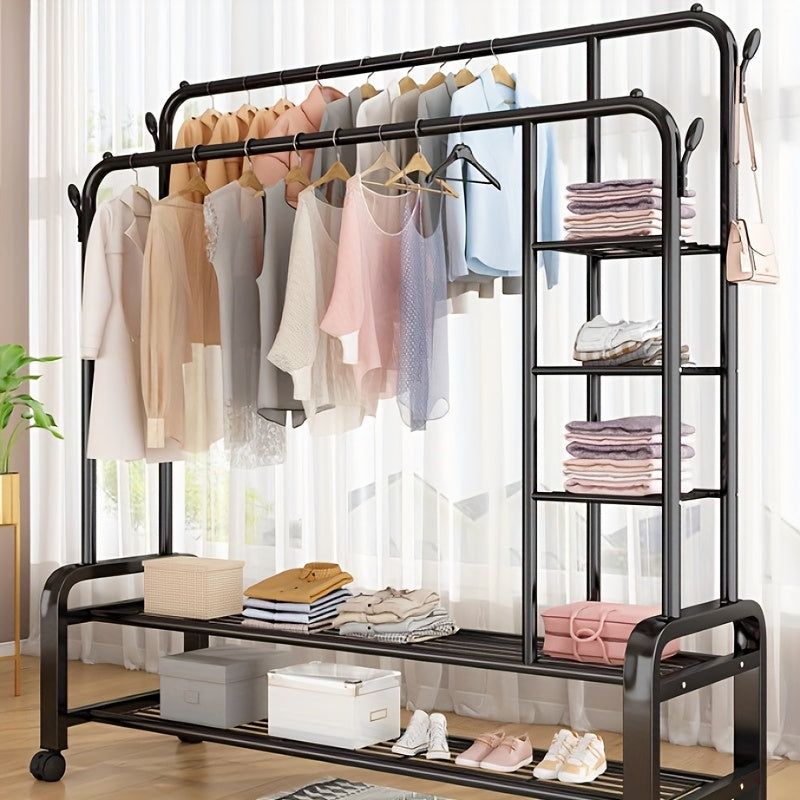 5-Tier With Wheels Multifunctional Metal Clothes Rack Garment Rack With Wheels