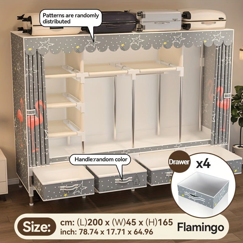 1pc of simple assembled wardrobe with drawers for rental housing. The dormitory is sturdy