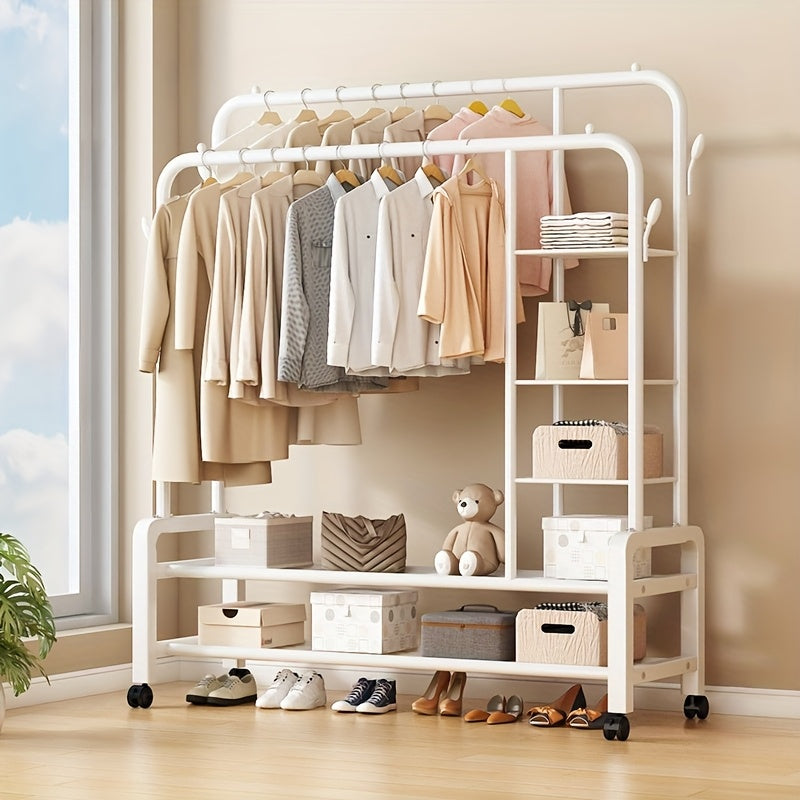 5-Tier With Wheels Multifunctional Metal Clothes Rack Garment Rack With Wheels