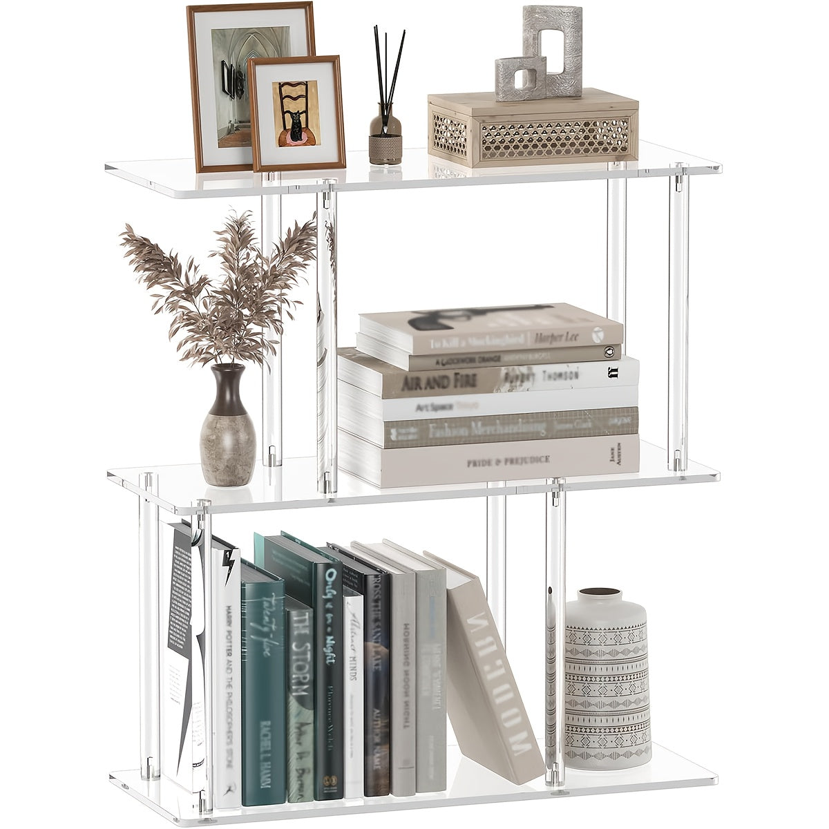 Transparent Acrylic Geometric Bookshelf, Minimalist Bedside Table