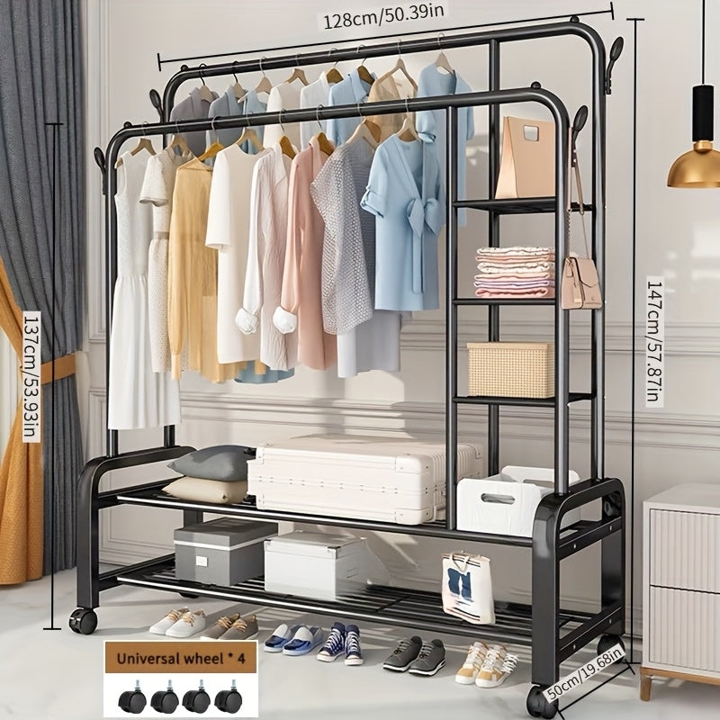 5-Tier With Wheels Multifunctional Metal Clothes Rack Garment Rack With Wheels