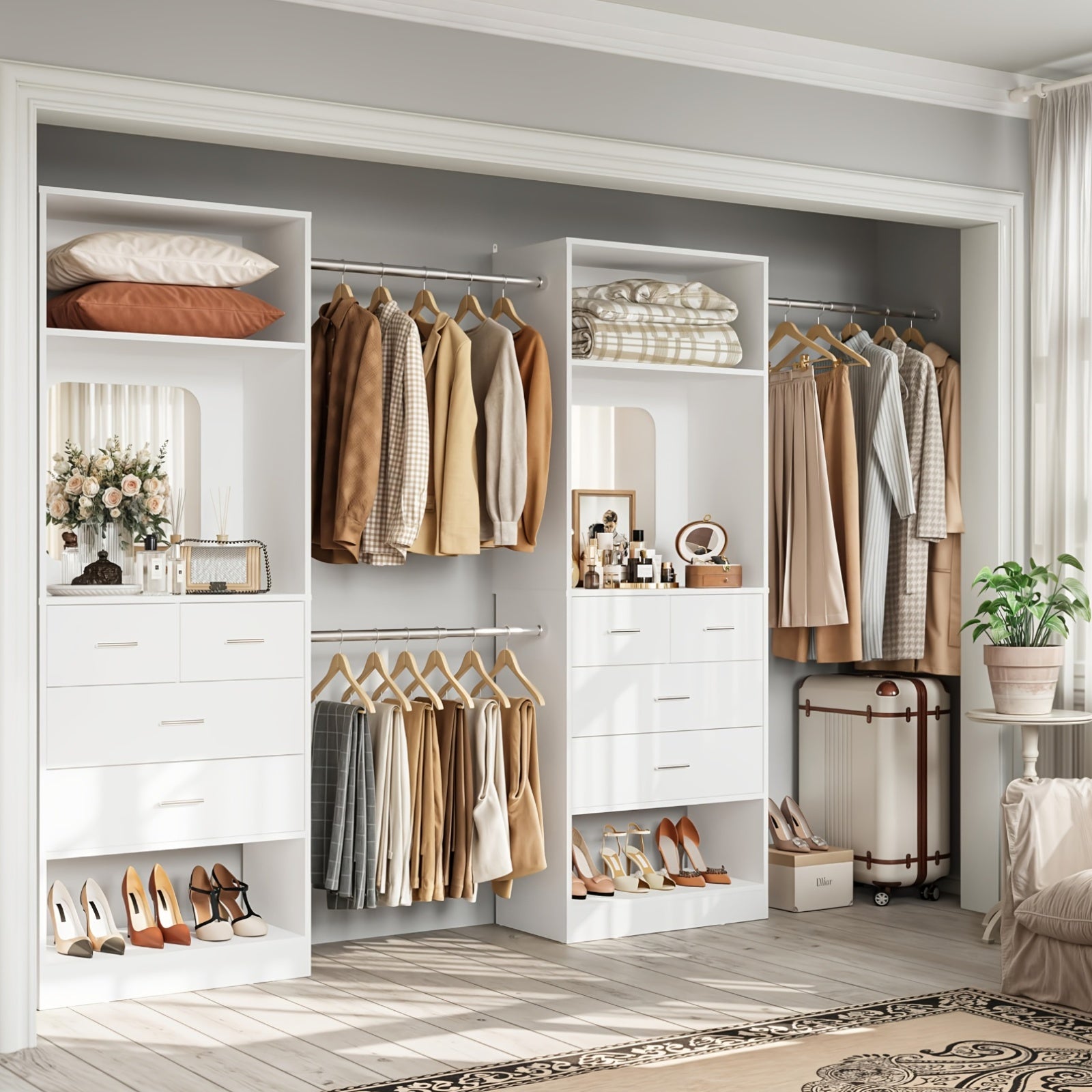 Closet Systems, 6-14ft Walk In Closet Organizer with 8 Drawers And Mirror, 168\