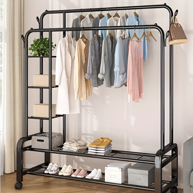 5-Tier With Wheels Multifunctional Metal Clothes Rack Garment Rack With Wheels