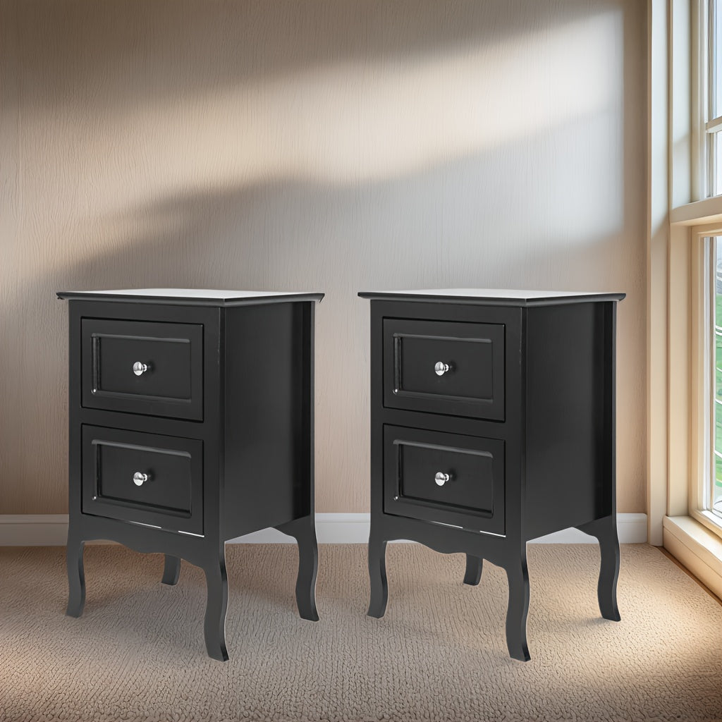 Pastoral Style Double Drawer Bedside Table, Painted Surface Density Board