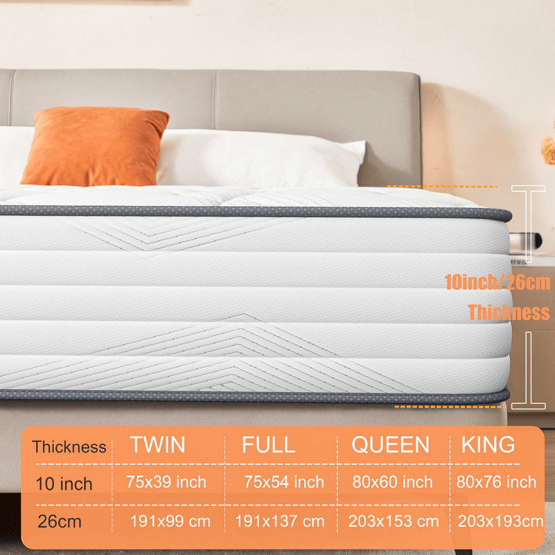 8in\u002F10in\u002F12in Twin, Full, Queen, King, Hybrid Mattress with Memory Foam and Spring
