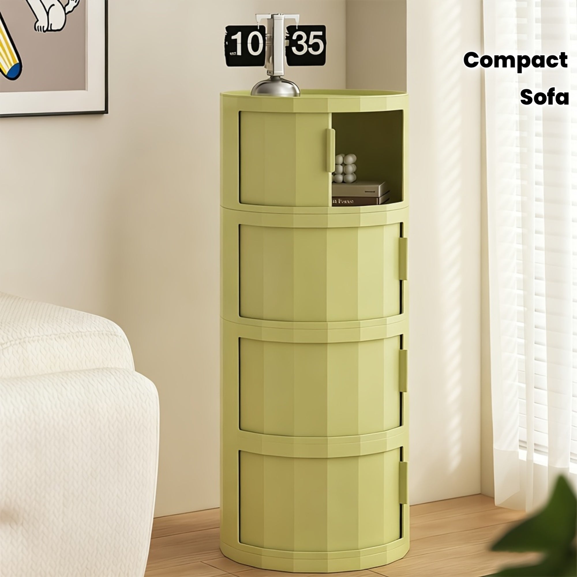 Compact Round Storage Cabinet with Bedside Table & Sofa End Use
