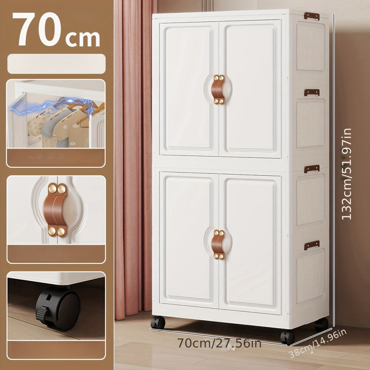 27.56inch household clothes storage cabinet, hanging wardrobe, bedroom clothes cabinet,