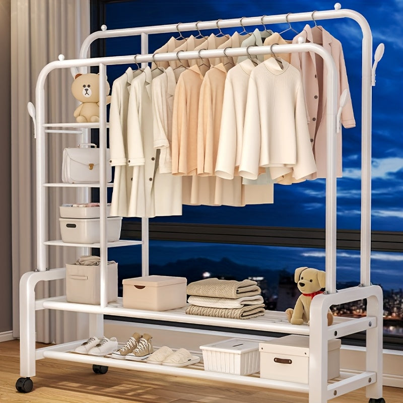 5-Tier With Wheels Multifunctional Metal Clothes Rack Garment Rack With Wheels