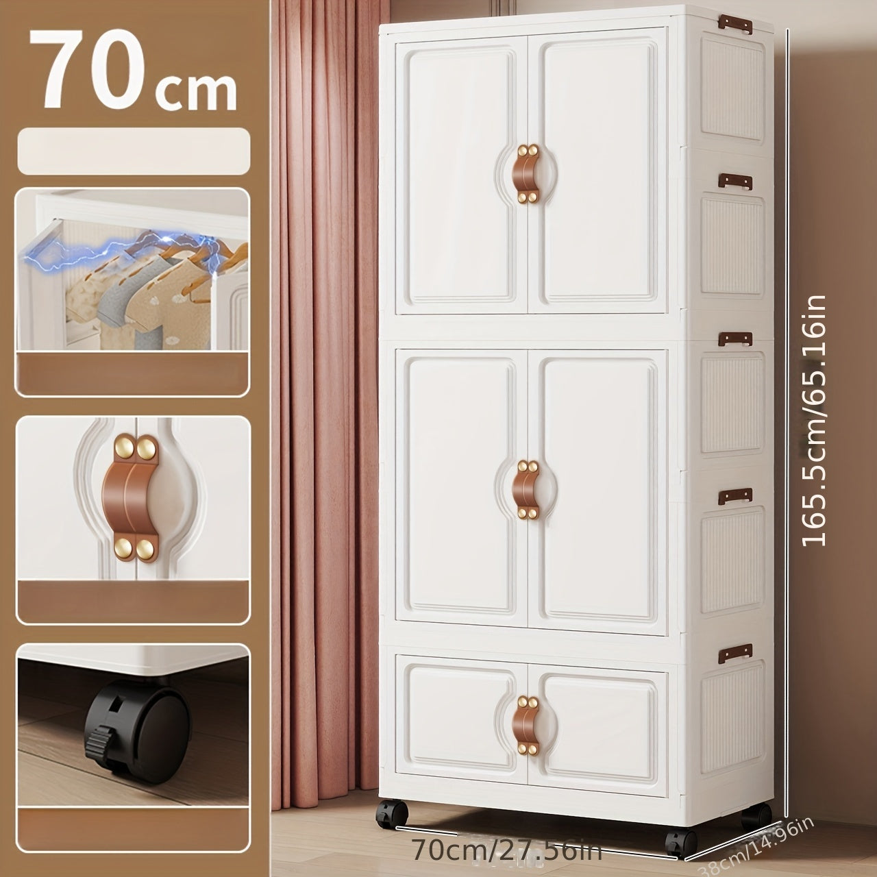 27.56inch household clothes storage cabinet, hanging wardrobe, bedroom clothes cabinet,