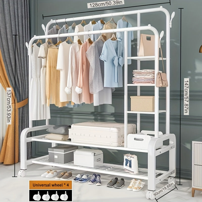 5-Tier With Wheels Multifunctional Metal Clothes Rack Garment Rack With Wheels