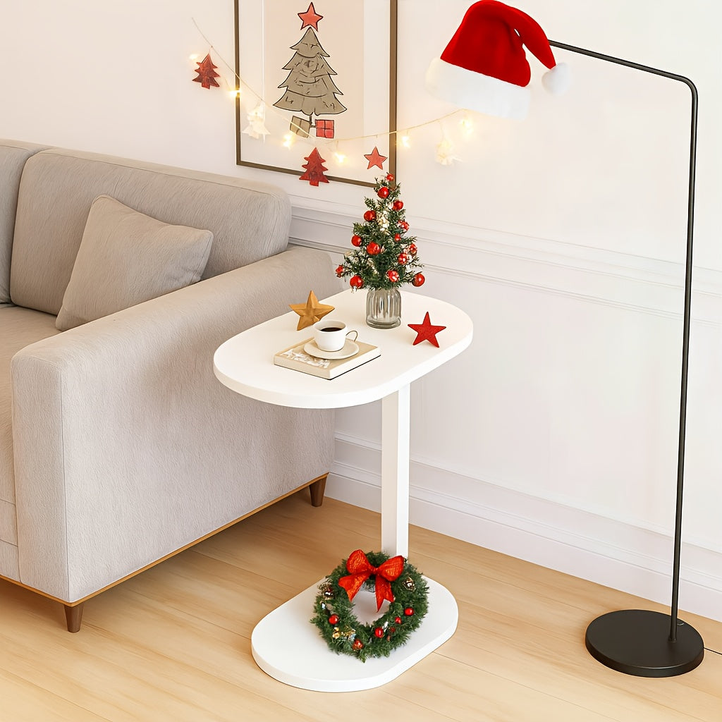 Modern C-Shaped Side Table with Round Bedside Table & Sofa End Table - Space-Saving Narrow Bedside Cabinet