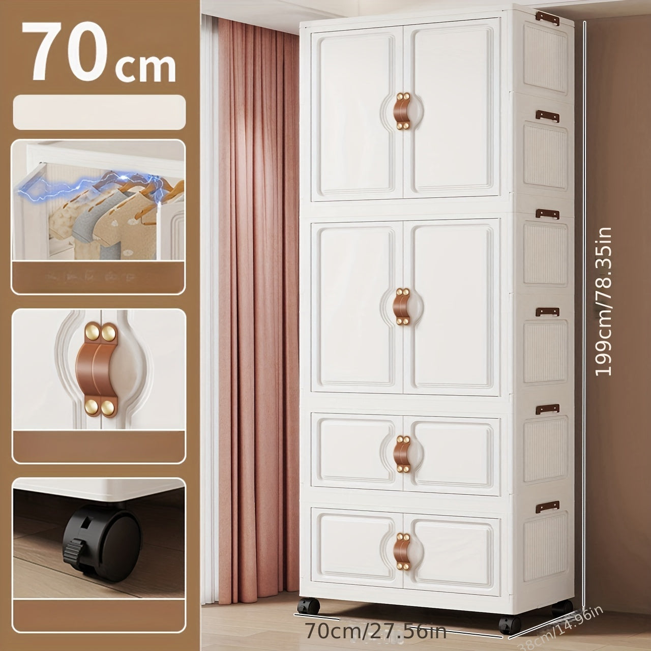 27.56inch household clothes storage cabinet, hanging wardrobe, bedroom clothes cabinet,