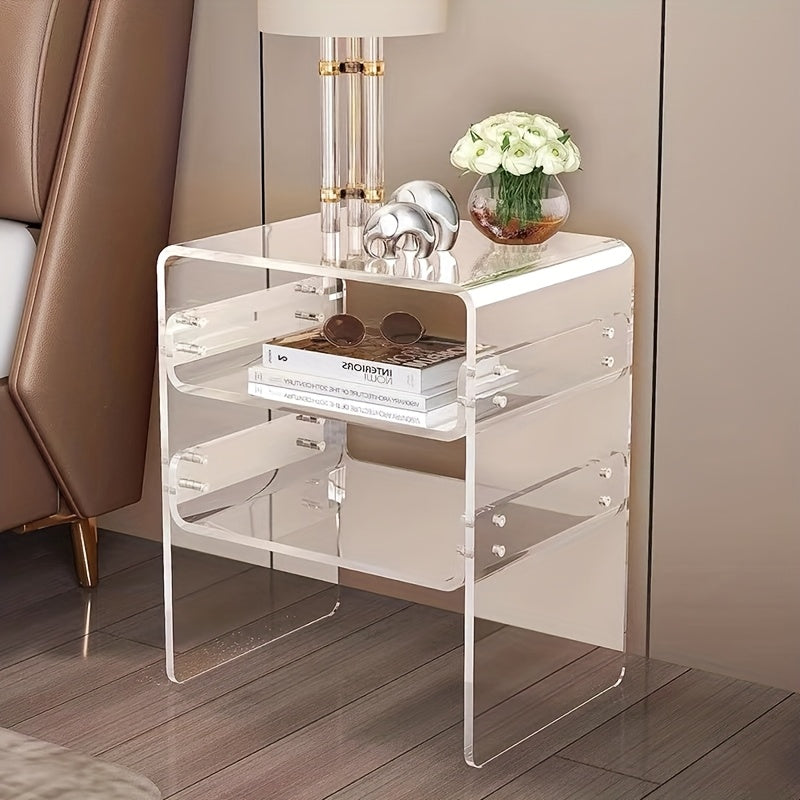 Modern Orange 3-Tier Acrylic Side Table - Heavy-Duty Multifunctional 3-Shelf Freestanding Furniture