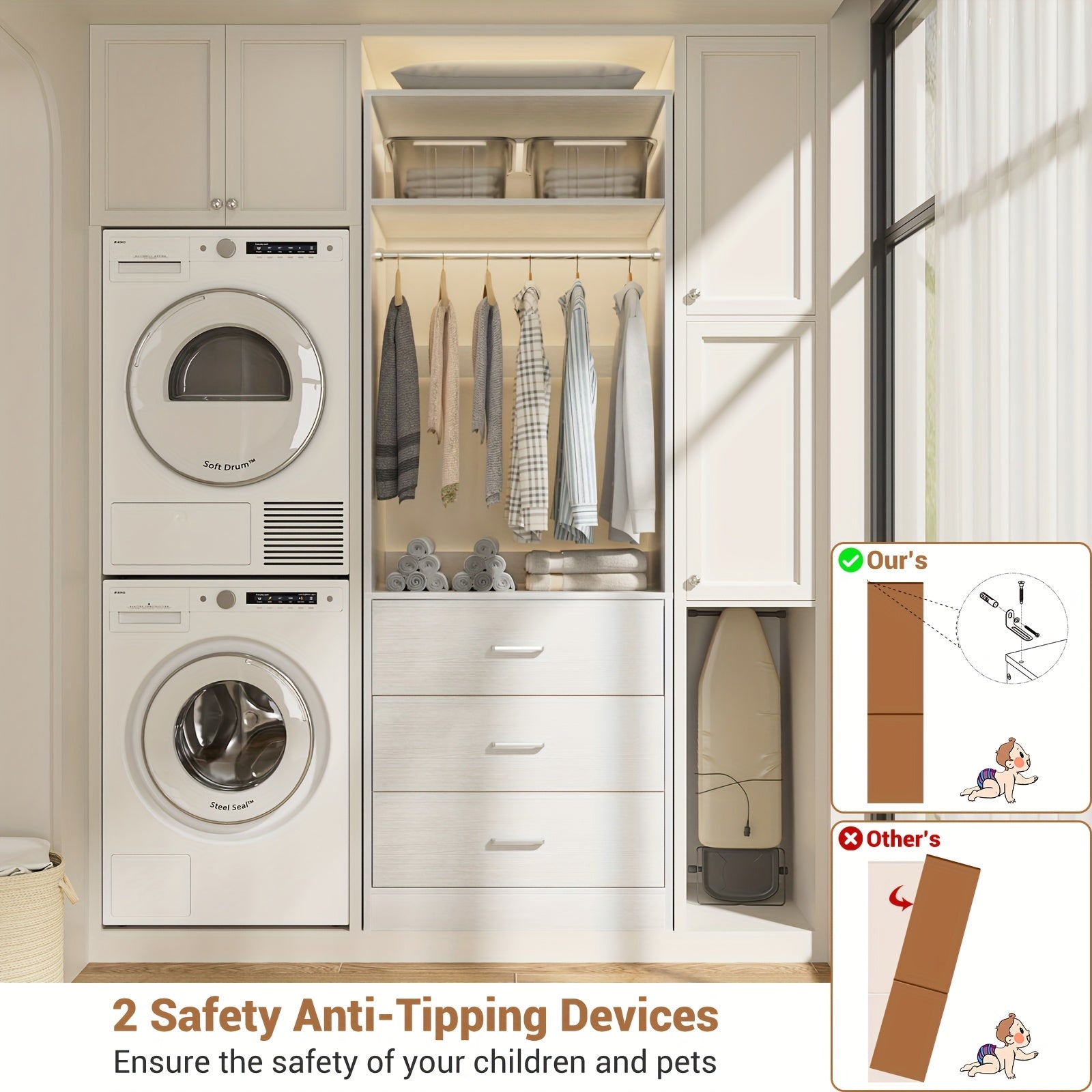 48-Inch Closet System 4FT Wardrobe System Featuring 6 Wooden Drawers, a 48-Inch Closet Organization System with 2 Hanging Rods And 2 Shelves, a Heavy-Duty 48-Inch Walk-In Closet, Sold As a Set (48 Inches Long X 15 Inches Wide X 80 Inches High)