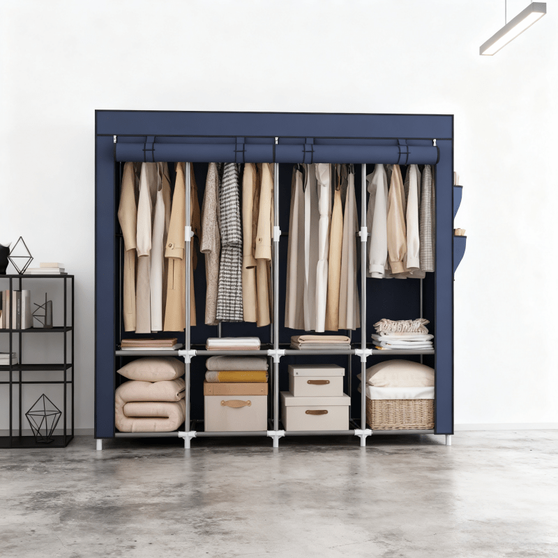 4-Tier Freestanding Wardrobe | Modern Minimalist Heavy-Duty Clothes Storage Cabinet with Sturdy Metal Frame