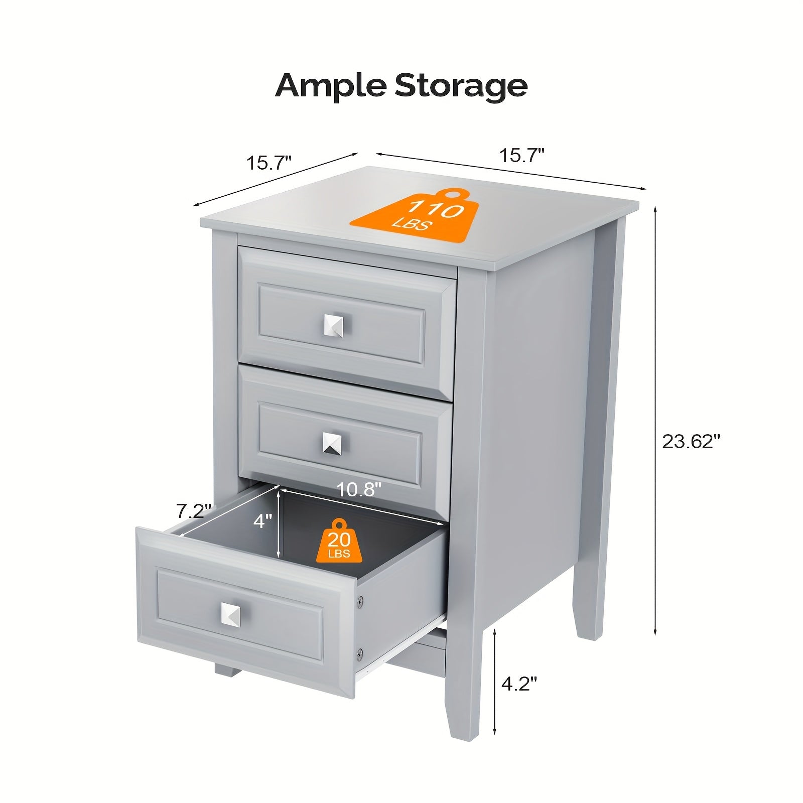 Bonnlo Modern Minimalist Nightstand - No Assembly Required Bedside Table with 3 Smooth-Gliding Drawers