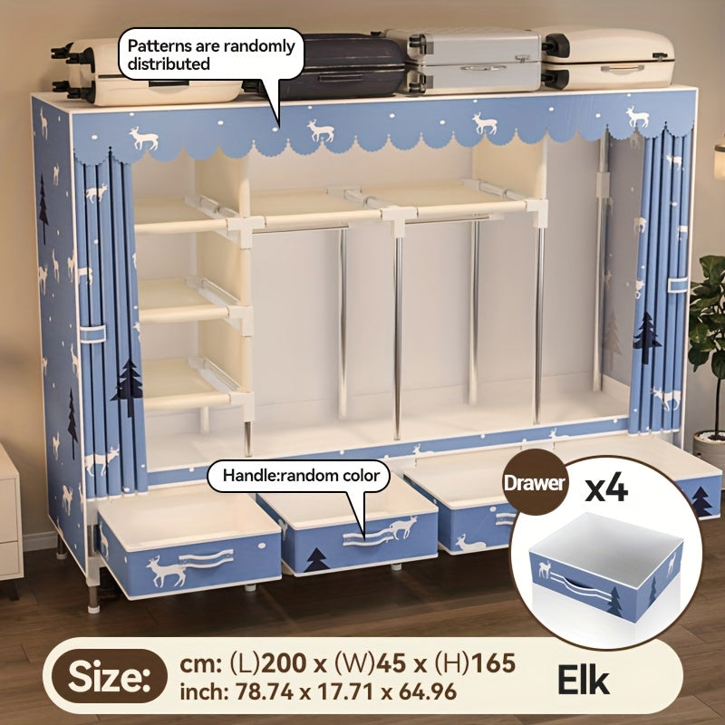 1pc of simple assembled wardrobe with drawers for rental housing. The dormitory is sturdy