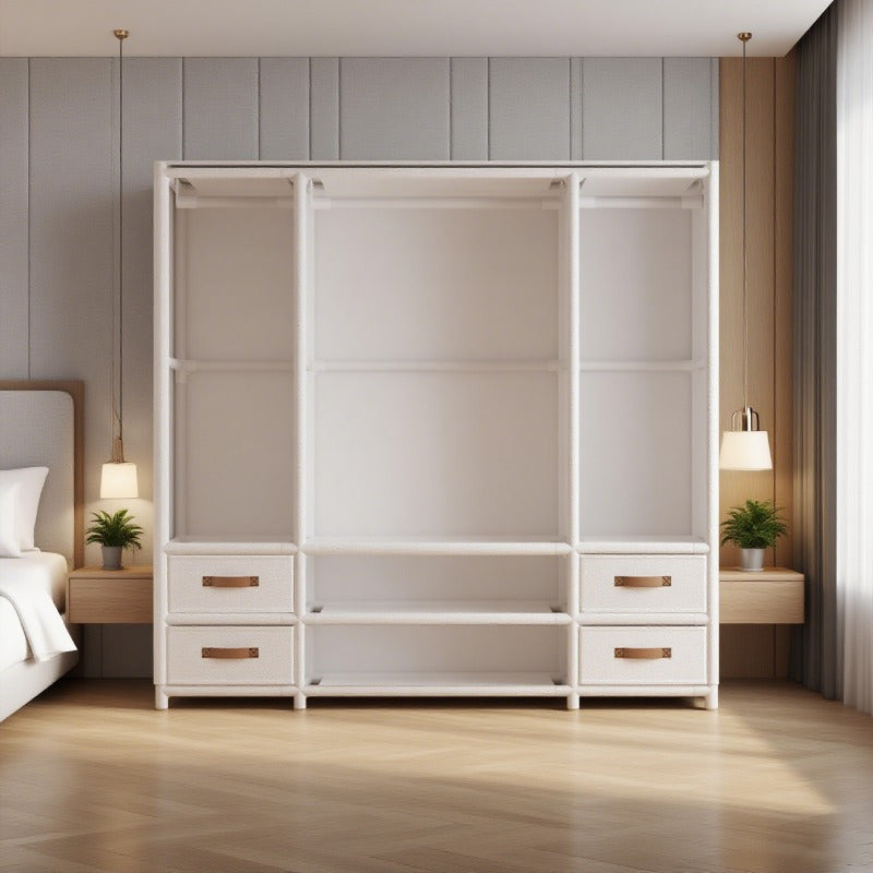 A Metal Portable Wardrobe Featuring 4 Drawers, 3 Hanging Areas, And 3 Shelves