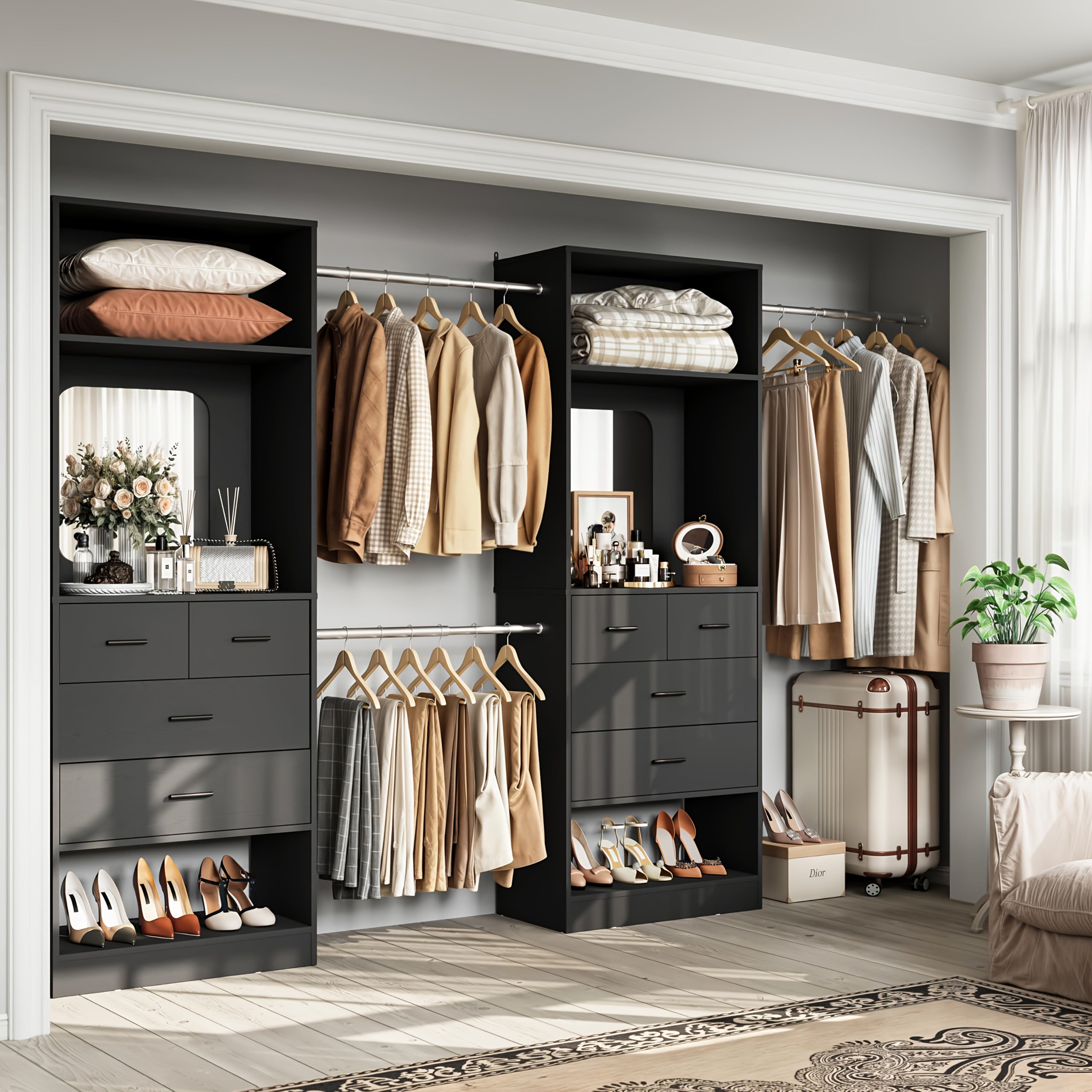 Closet Systems, 6-14ft Walk In Closet Organizer with 8 Drawers And Mirror, 168\