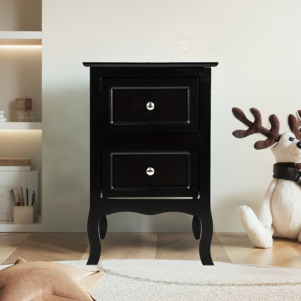 Pastoral Style Double Drawer Bedside Table, Painted Surface Density Board