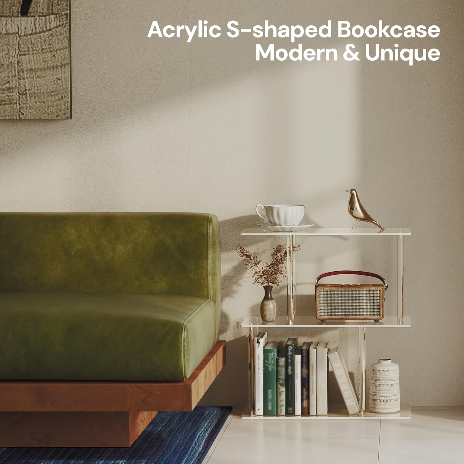 Transparent Acrylic Geometric Bookshelf, Minimalist Bedside Table