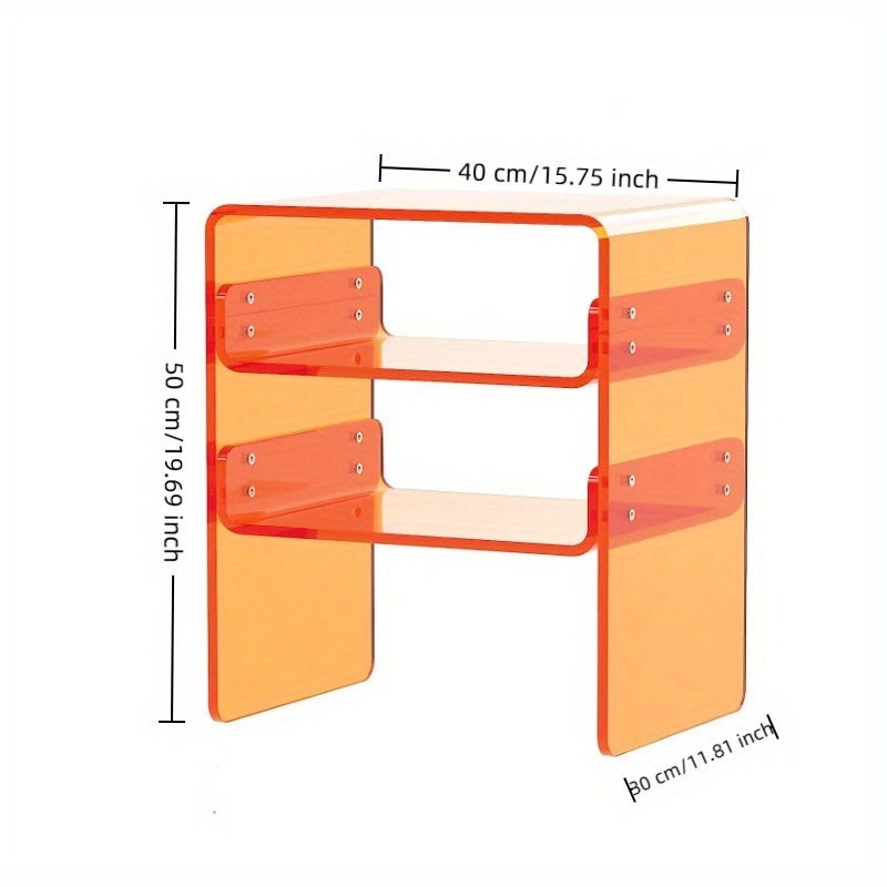 Modern Orange 3-Tier Acrylic Side Table - Heavy-Duty Multifunctional 3-Shelf Freestanding Furniture