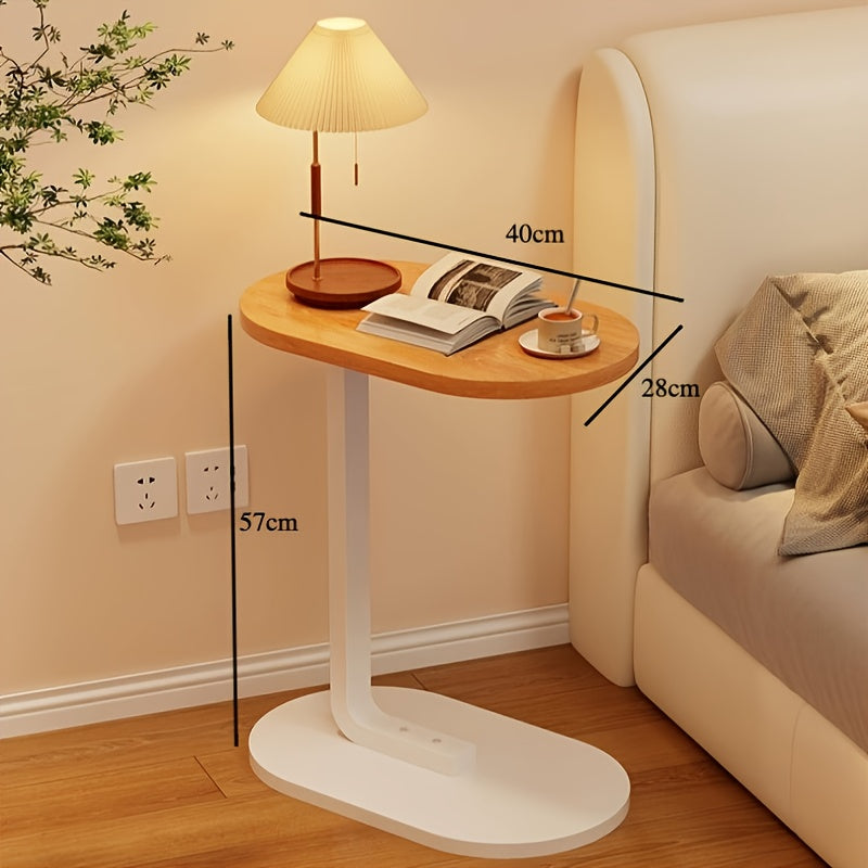 Modern C-Shaped Side Table with Round Bedside Table & Sofa End Table - Space-Saving Narrow Bedside Cabinet