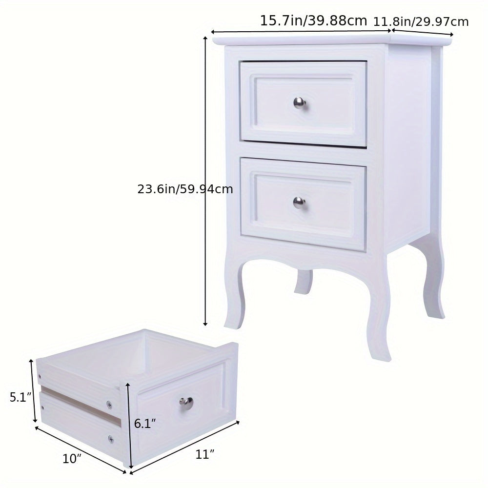 Pastoral Style Double Drawer Bedside Table, Painted Surface Density Board