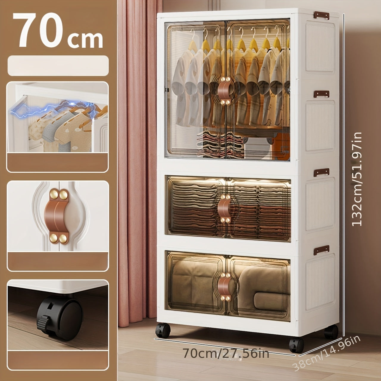 27.56inch household clothes storage cabinet, hanging wardrobe, bedroom clothes cabinet,