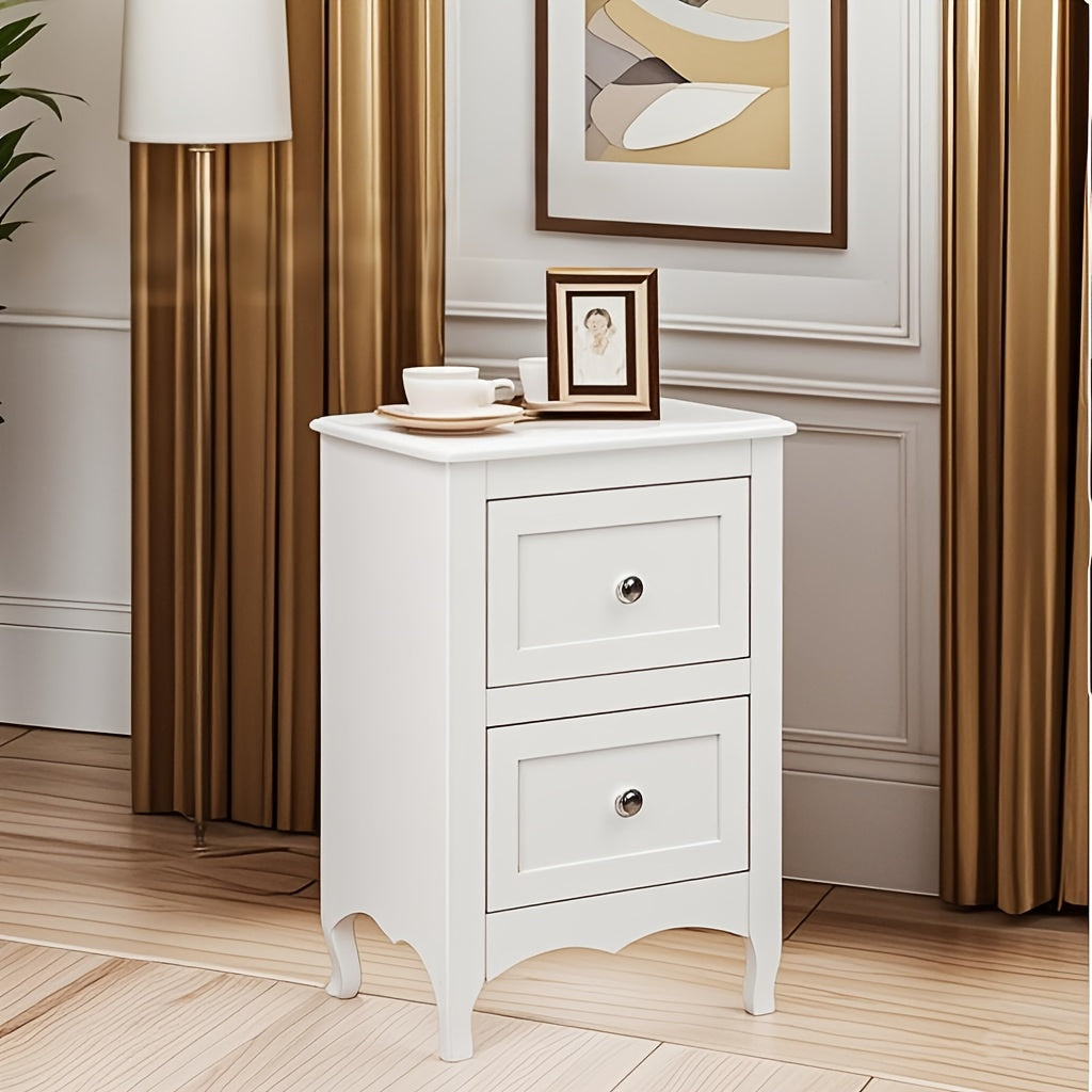 Rustic Bedside Table Rustic Style White Painted 2 Drawers Bedside Table - 1pc