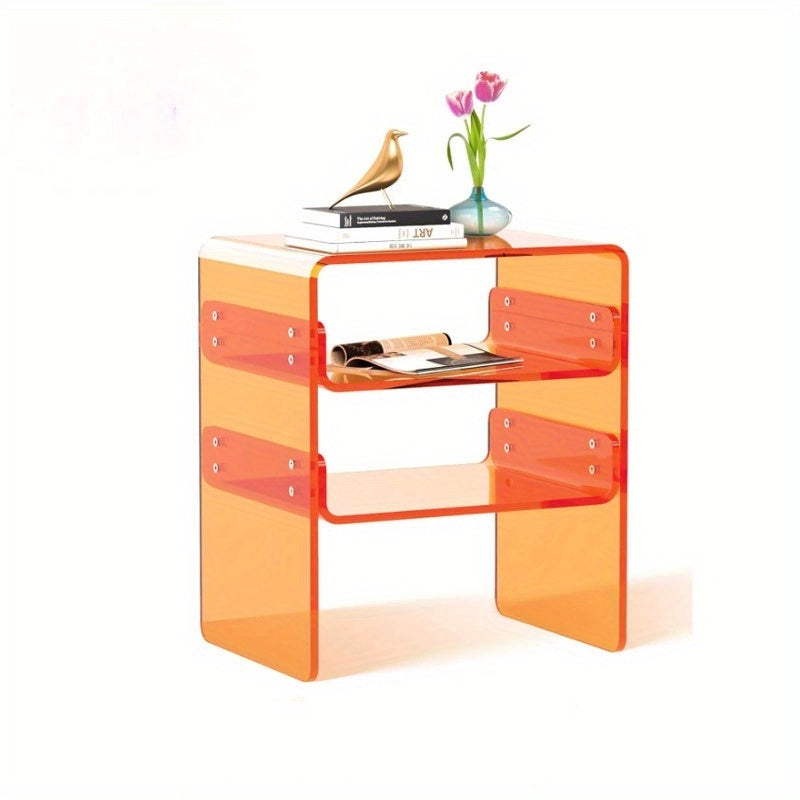 Modern Orange 3-Tier Acrylic Side Table - Heavy-Duty Multifunctional 3-Shelf Freestanding Furniture
