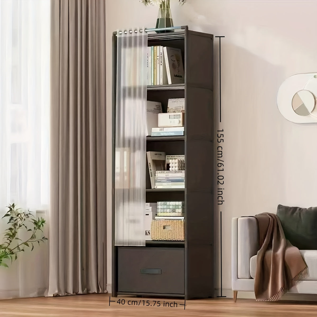 6-Tier Multi-Functional Luxury Easy-to-Assemble Wardrobe with Drawers and Curtain
