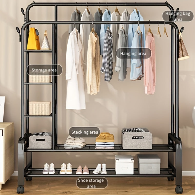5-Tier With Wheels Multifunctional Metal Clothes Rack Garment Rack With Wheels
