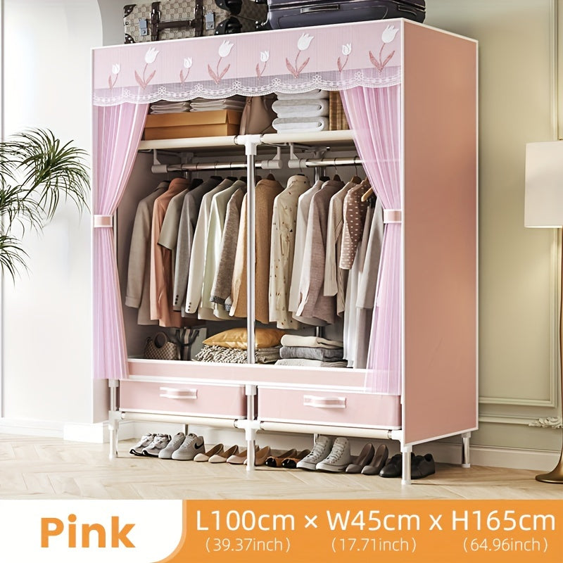 1pc of simple assembled wardrobe with drawers for rental housing. The dormitory is sturdy
